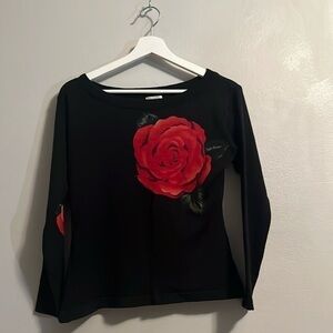Bosch - black sweater with a red rose decor size S/M
